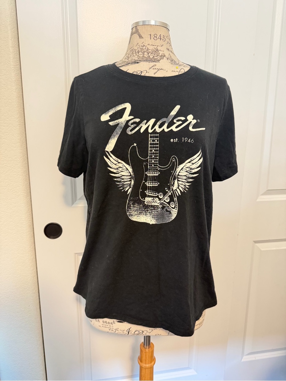 Fender Black Tee with White Guitar Wing Graphic